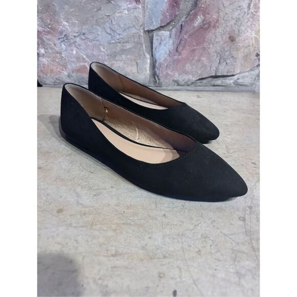 Old Navy Soft Knit Faux Suede Pointed Toe Ballet Black Flats Women’s Size 8 - Picture 3 of 11